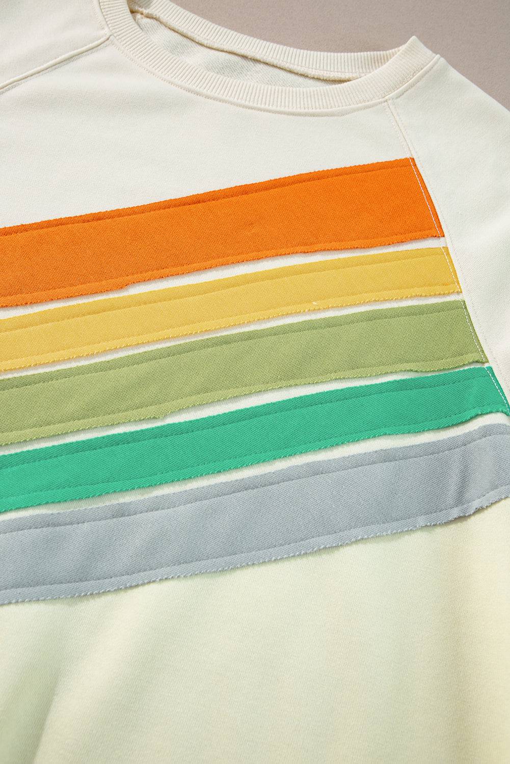 white Rainbow Raglan Sleeve Crew Neck Plus Size Sweatshirt - BB Fashion Outlet