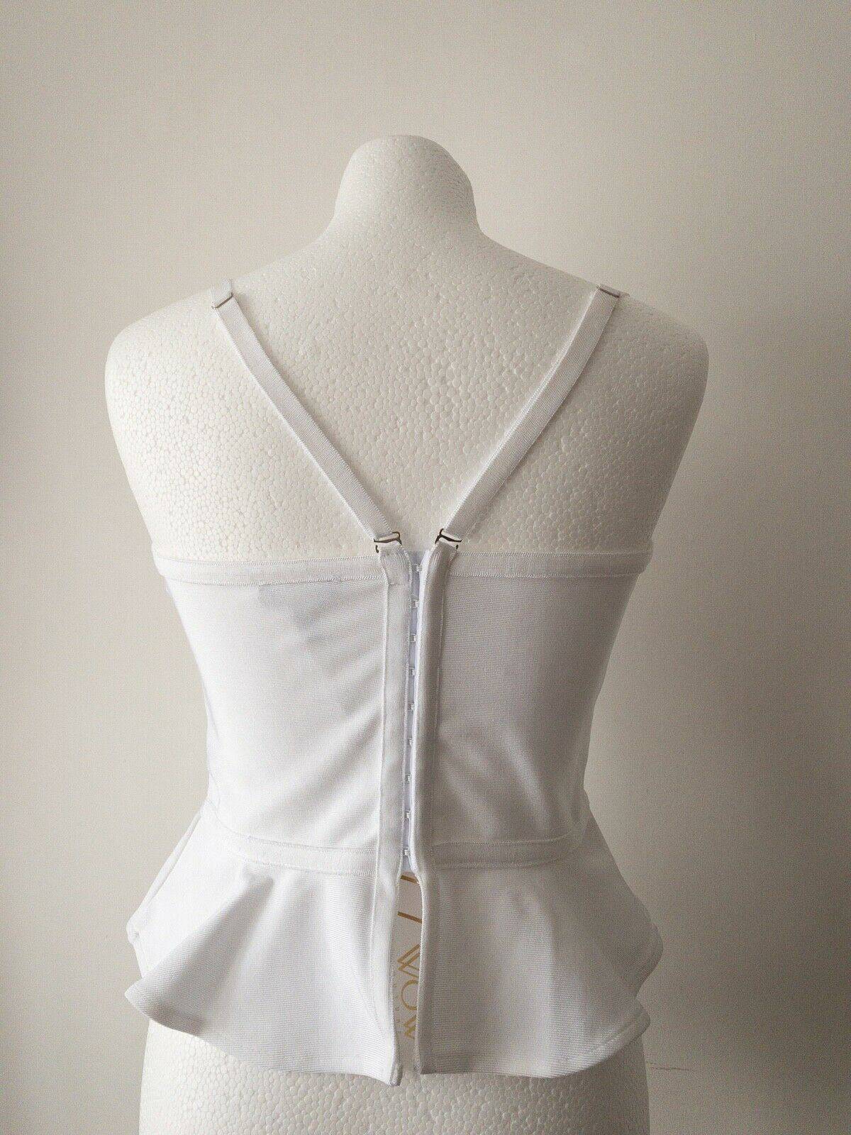 Wow Couture White Cropped Peplum Bandage Corset Top Sizes 6, 8, 10 - BB Fashion Outlet